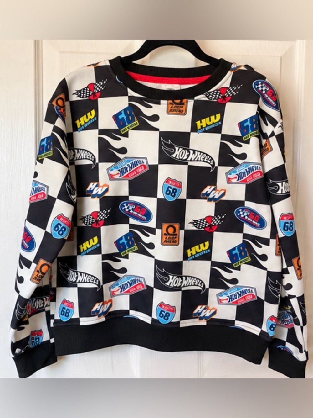 Hot Wheels Kids' Checkerboard Graphic Sweatshirt in Black & White
